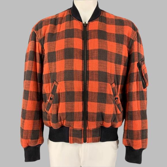R13 Size M Orange Black Plaid Cotton Reversible Jacket - Picture 1 of 7